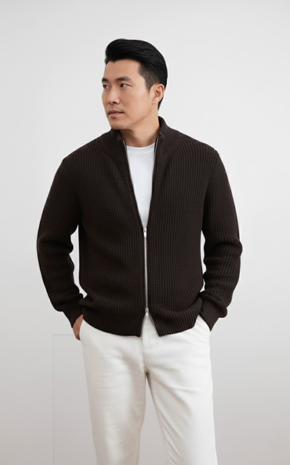 Men’s Ribbed Full-Zip Cardigan Sweater – Premium Cotton Knit Jacket