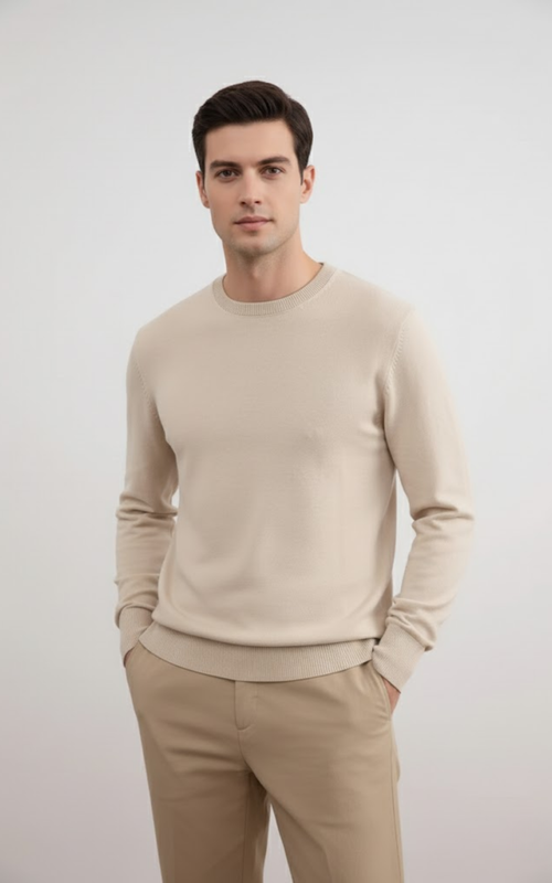 Men’s Classic Crew Neck Sweater – Premium Cotton Blend Knit