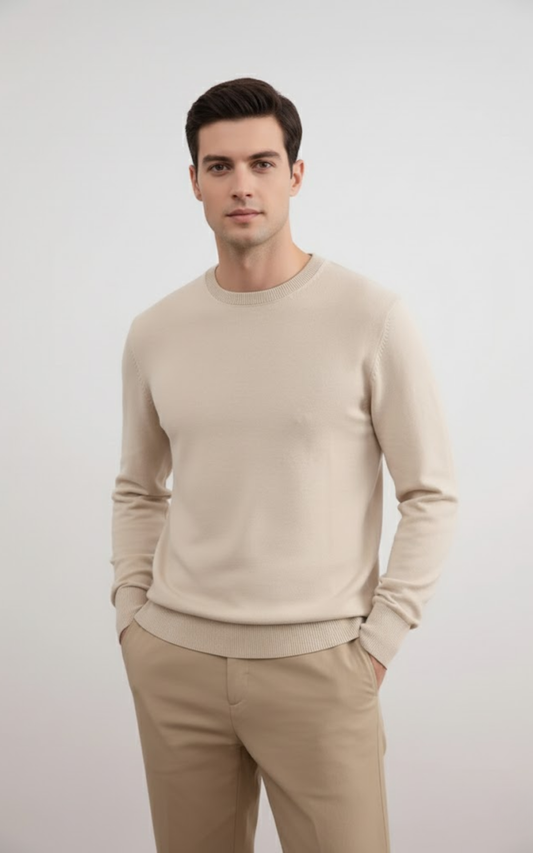Men’s Classic Crew Neck Sweater – Premium Cotton Blend Knit