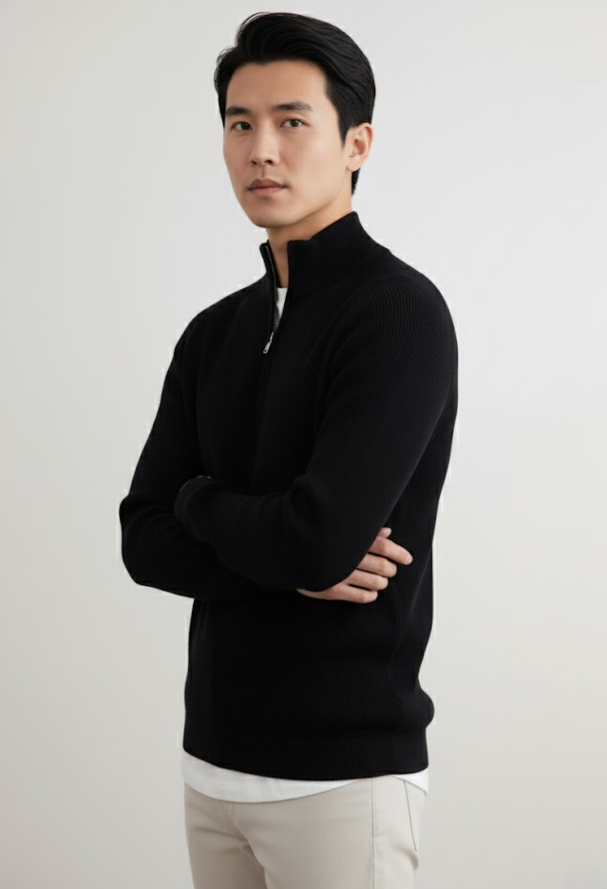 Men’s Quarter-Zip Mock Neck Sweater – Premium Cotton Blend Pullover
