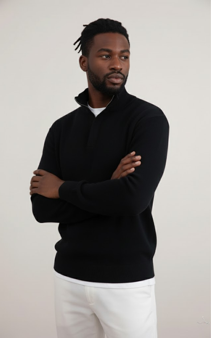 Men’s Half-Zip Knit Sweater – Classic Ribbed Collar Pullover
